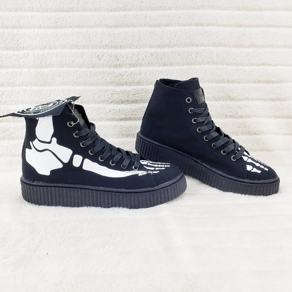 Demonia Sneeker Mens X-Ray Graphic Bone Creeper Sneaker Flame Tread Goth Punk - Picture 8 of 9